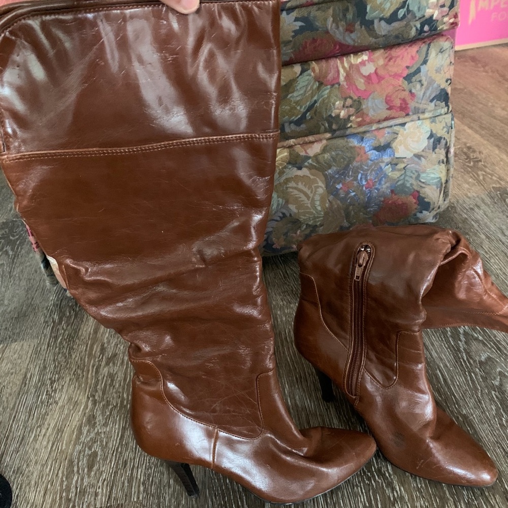 Brown high heel boots